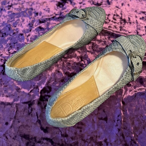 Dior Turquoise Snake Skin Ballet Flat with Buckle - Picture 1 of 13